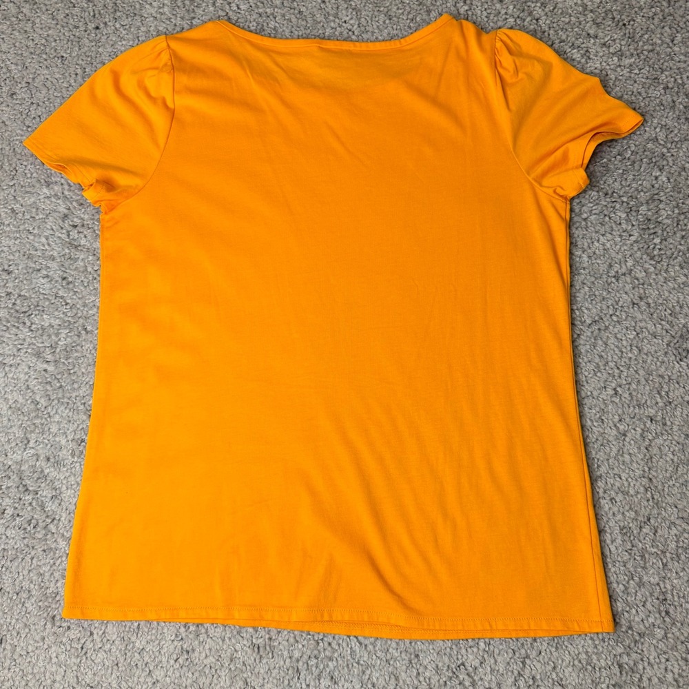 Ann Taylor Womens Orange Puff Sleeve Crew Neck Knit Top Size L